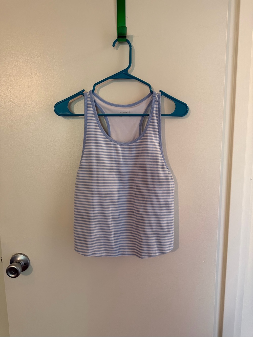 Striped Racerback Tank Top in Light Blue & White
